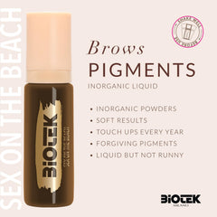 Biotek inorganic liquid brow pigment closeup highlights quick uptake and defined shading.