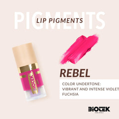 Biotek Rebel lip pigment swatches showing vibrant violet-fuchsia for PMU.