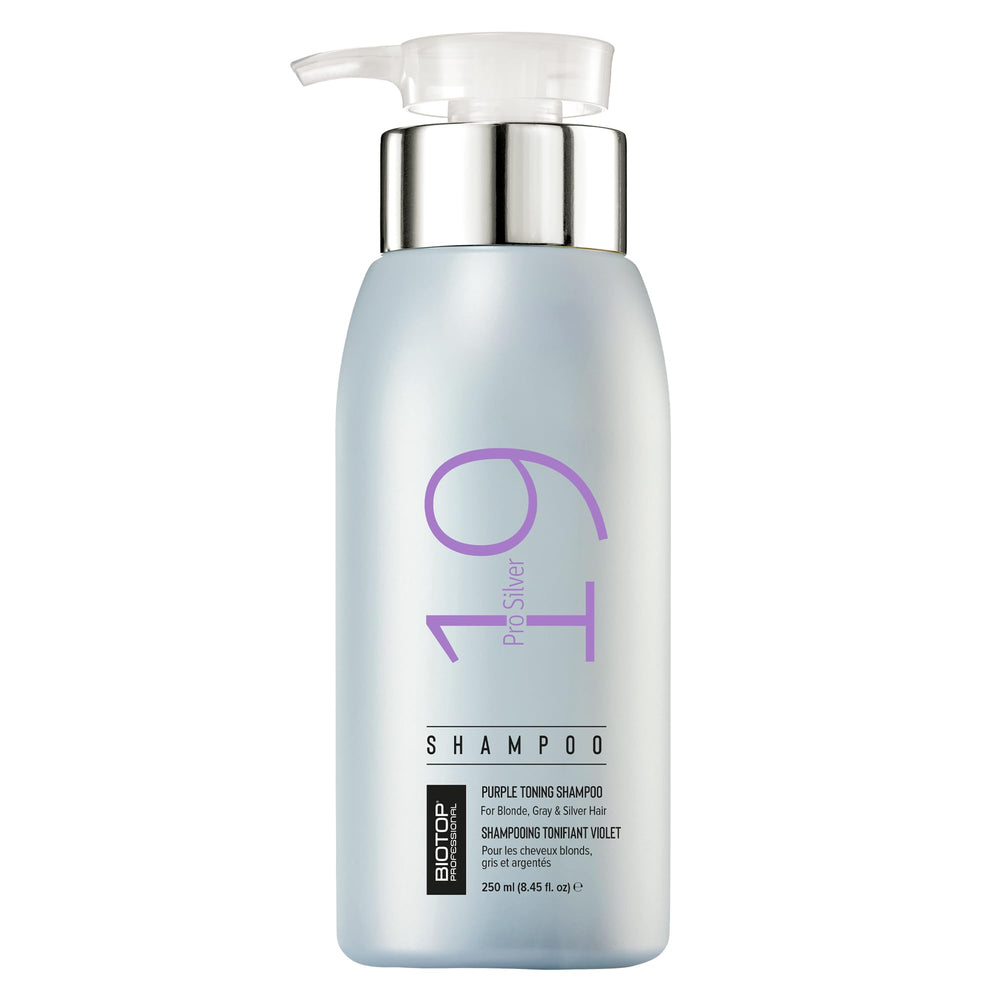 Biotop Professional 19 Pro Silver Shampoo bottle close-up neutralizing brassy tones