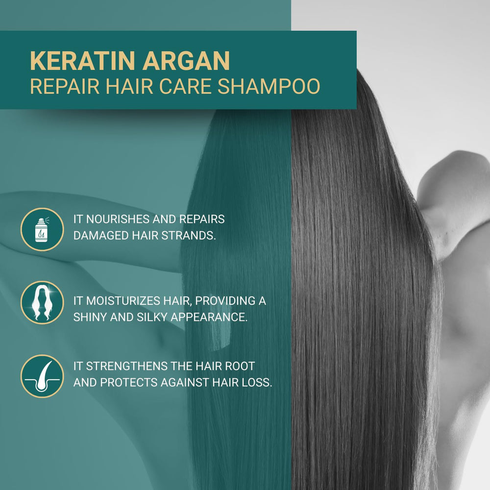 Bioxcin Keratin & Argan Shampoo on color-treated hair section suggests color-safe care.