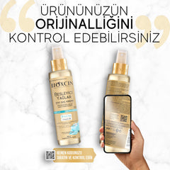 BIOXCIN sulfate-free conditioner badge and bottle label detail.