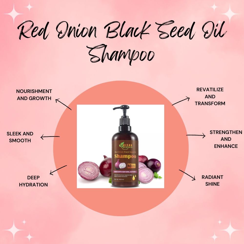 Bisha Herbals shampoo label shows red onion seed oil for vitality