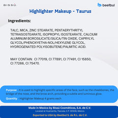 Bissú Highlighter on brow bone and nose bridge for lift