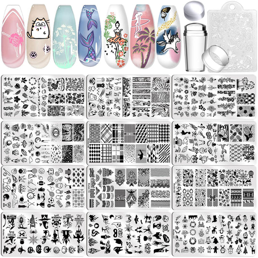 Biutee nail stamping plate set 12pcs for at-home DIY nail art.