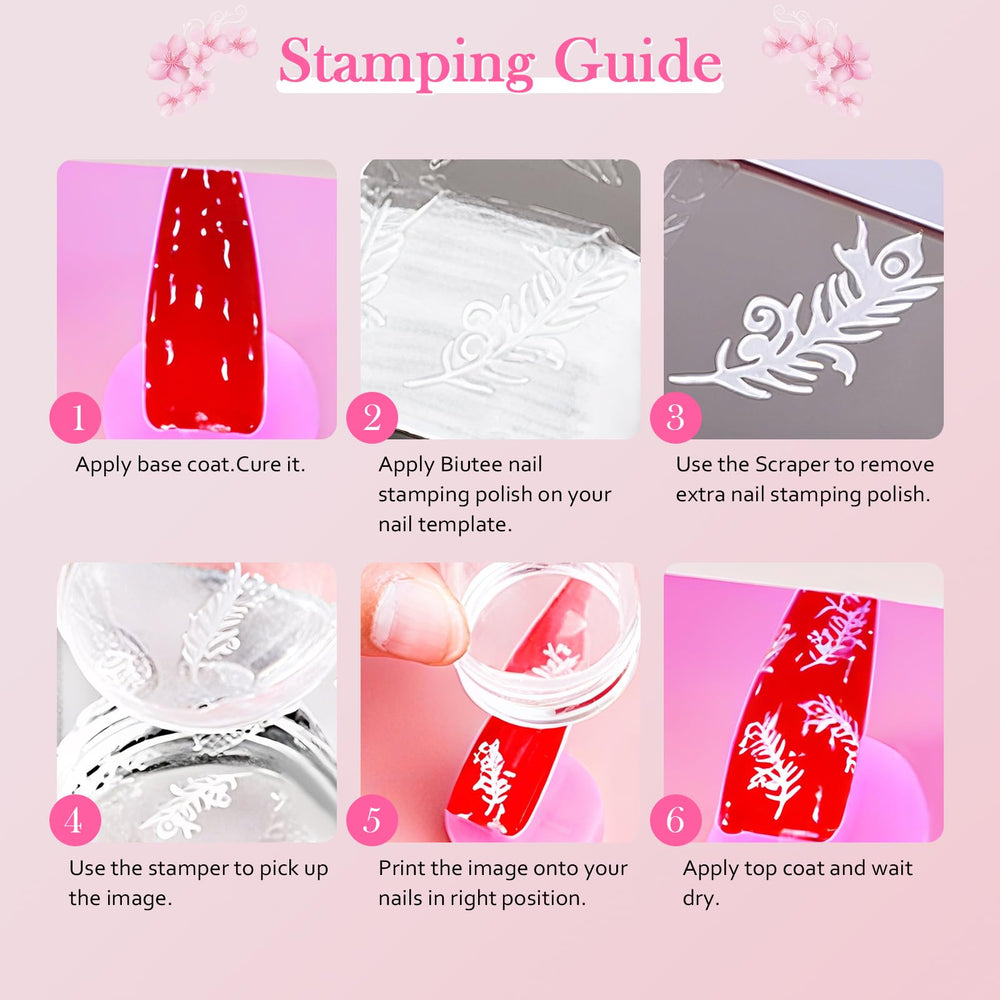 Biutee stamping polish compatible with LED/UV curing for durable finish.