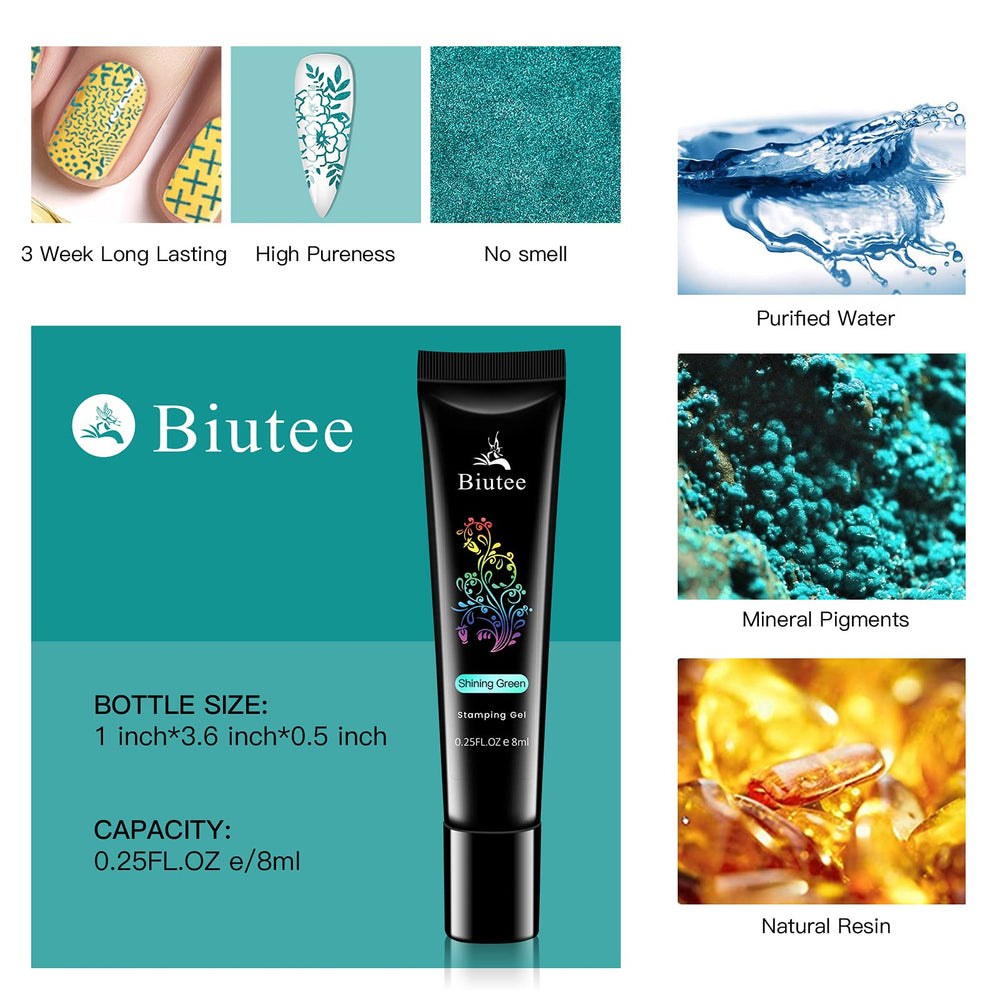 Biutee stamping polish gel enables precise patterns on stamping plates.