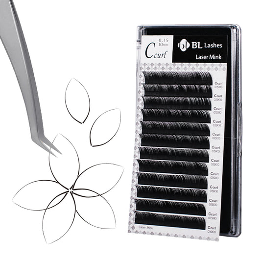 BL Laser Mink Classic lashes in 0.15mm thickness with D curl at 12mm for a natural lift.