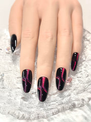 Black Double Pink Cat Eye Nails showcase dual cat eye glow for party glamour.