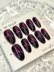 Black Double Pink Cat Eye Nails offers versatile style for holidays and parties.