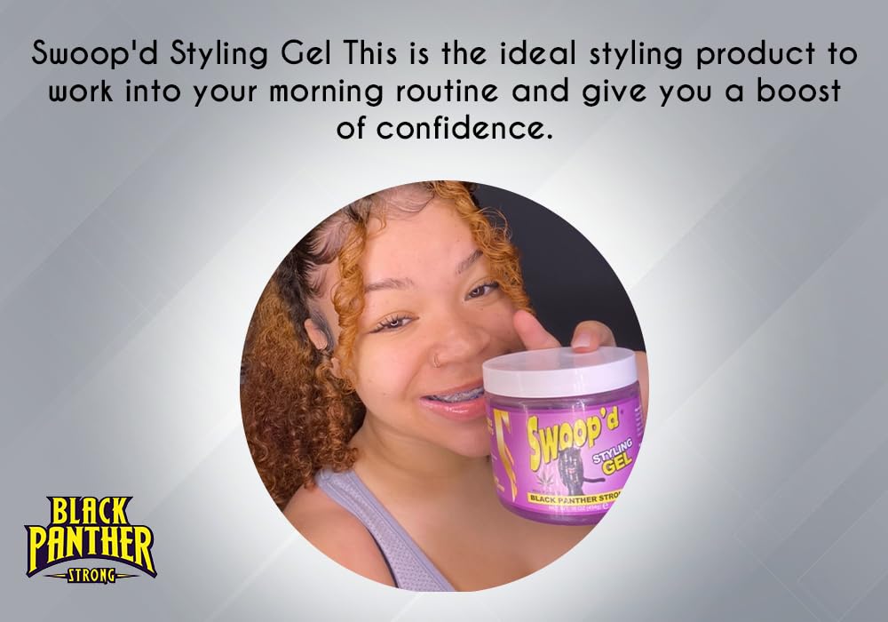 Black Panther Strong Swoop'd Styling Gel proudly made in the USA.