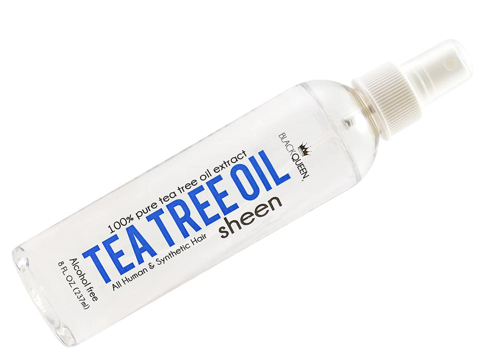 Black Queen Tea Tree Oil Sheen Spray bottle misting locs for moisture and shine.