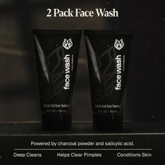 Black Wolf Charcoal Face Wash bottle back showing usage directions and ingredients.