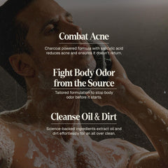 Rich lather of Black Wolf charcoal body wash highlighting cleansing action