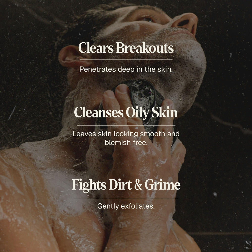 Black Wolf charcoal powder cleanser close-up highlights impurity removal and smoother texture.