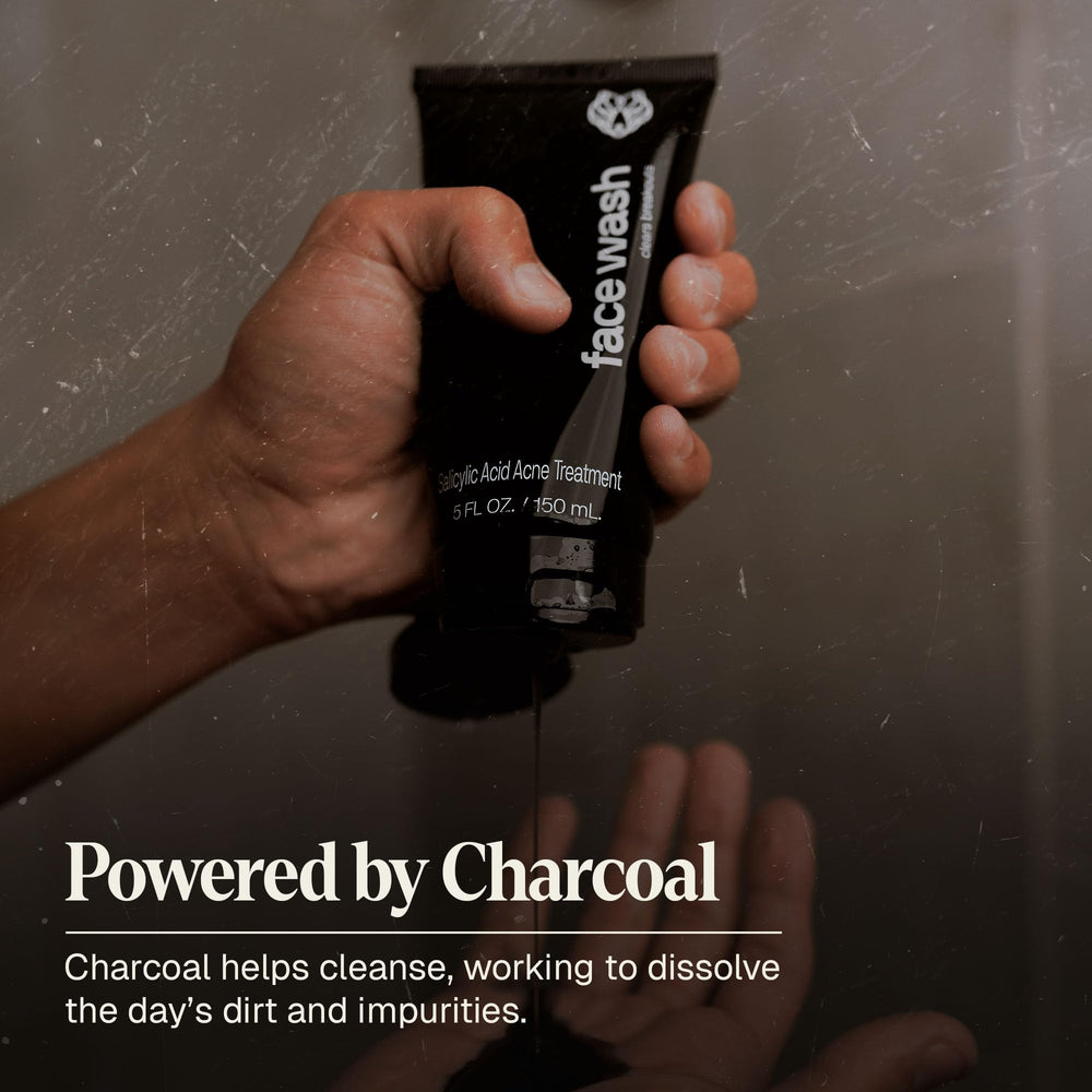Black Wolf man skincare routine image implies simple daily steps for better skin.