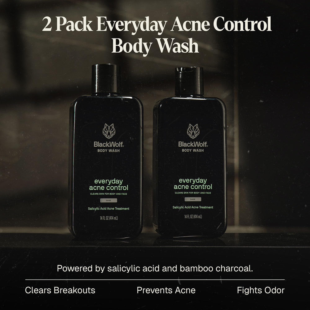 Back view of Black Wolf body wash bottle showing ingredients and usage notes