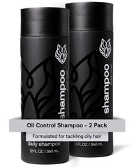Black Wolf shampoo with rich suds for oil-control cleansing.