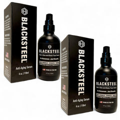 BLACKSTEEL Men’s Anti-Aging Serum bottle close-up for smoother skin