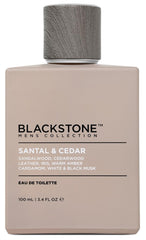 Blackstone Santal and Cedar bottle on shelf, a refined woody fragrance for everyday wear.