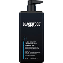 Blackwood For Men Hydroblast bottle showing vegan, sulfate-free cleansing for dry, curly hair