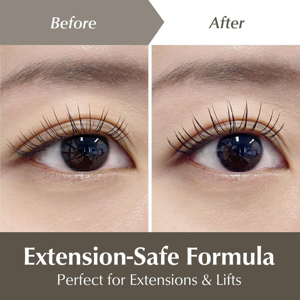 BL BL Lashes Noir Mascara is extension-safe, with low oil content to protect adhesives.