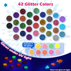 Bledras 42 glitter color swatches inspire vibrant, mixable designs.