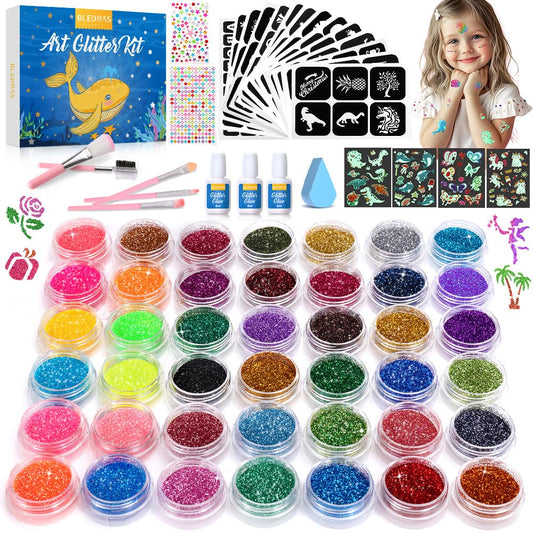 Bledras glitter tattoo kit packaging ready for gifting and quick setup.