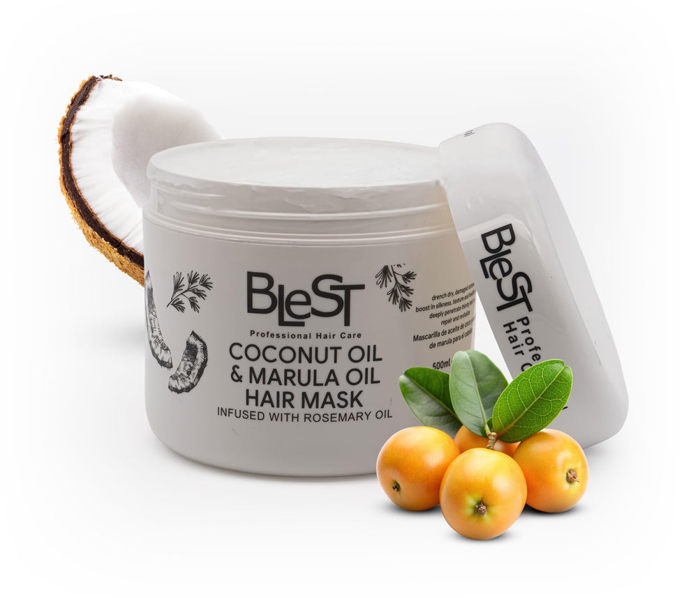 Blest Professional Hair Care Mask 500 ml packaging close-up highlighting hydration potential.