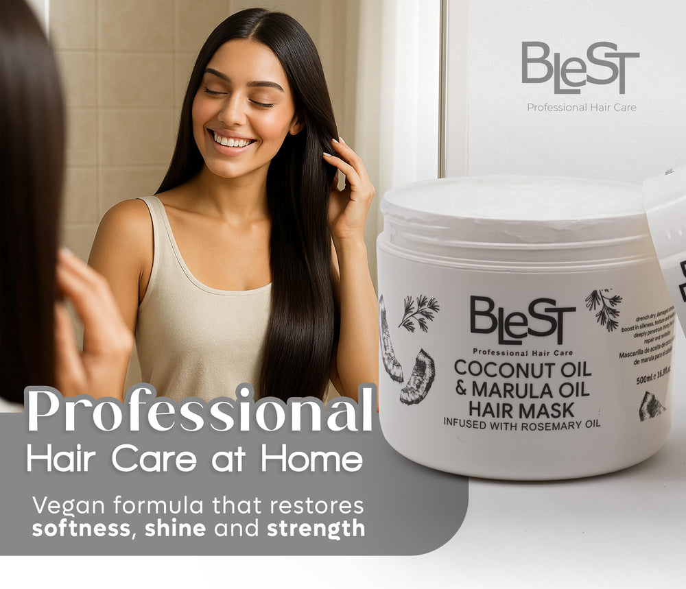 Blest mask shown on dry, damaged hair with improved manageability.