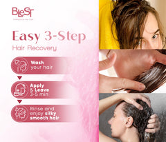 BLEST Professional Hair Care Mask on hair strands showing smoother results