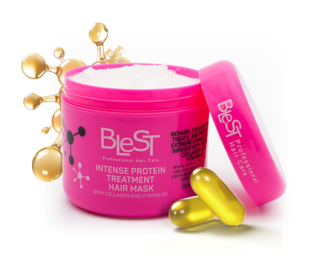 BLEST Professional Hair Care Mask packaging shows a 500 ml bottle for home use.