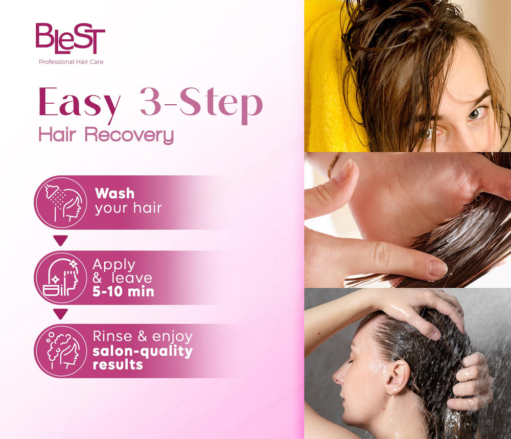 Rinsing BLEST mask from hair reveals softer, more manageable strands.