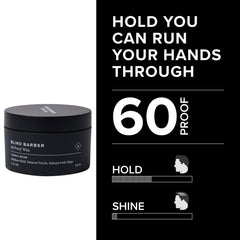 Blind Barber hair being styled with medium hold and light shine.