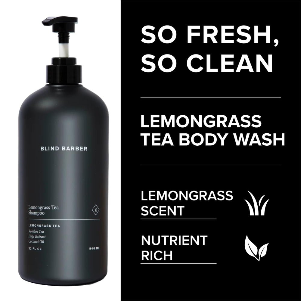 Blind Barber hops extract ingredient label highlights conditioning boost for thicker-looking hair.