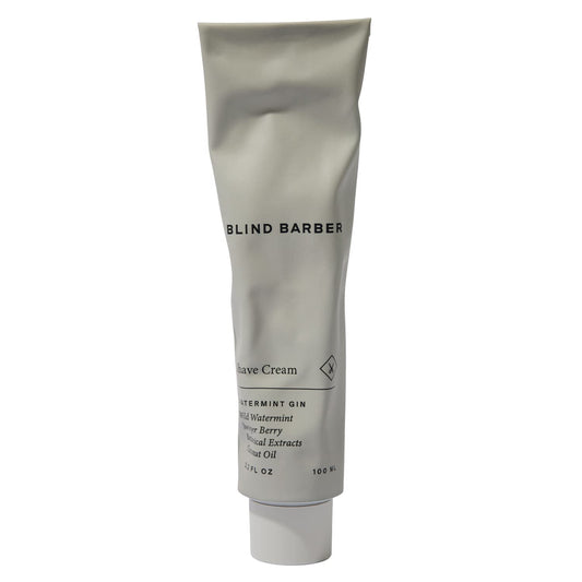 Blind Barber Watermint Gin Shave Cream bottle close-up showing protective lather