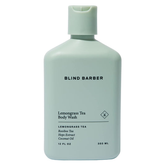 Blind Barber Lemongrass Tea Body Wash bottle closeup for a refreshing daily cleanse.