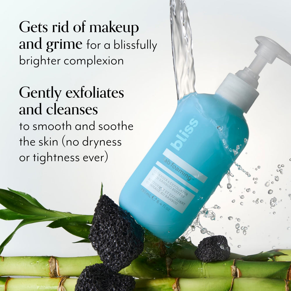 Bliss Fab Foaming Cleanser foam close-up shows micro-exfoliating action