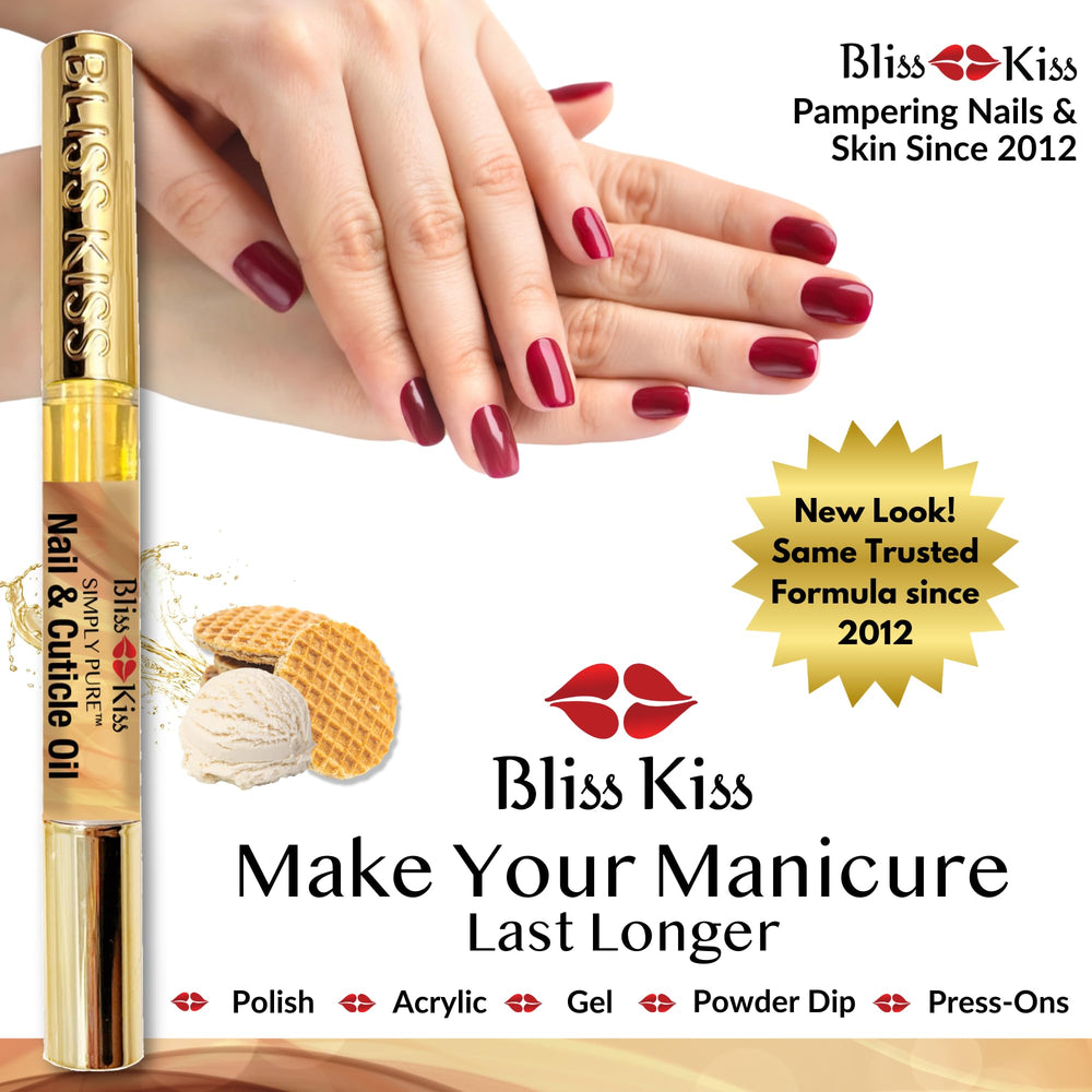 Nails look hydrated and conditioned after Bliss Kiss oil pen use.