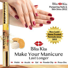 Nails look hydrated and conditioned after Bliss Kiss oil pen use.