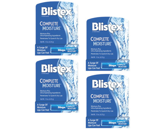 Blistex Complete Moisture lip balm pack shot delivering long-lasting hydration for dry lips.