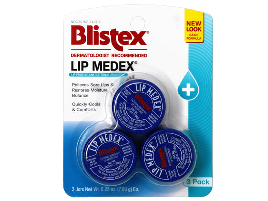 Blistex Lip Medex jar sealed for protection and moisture balance.