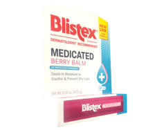 Blistex Medicated Berry Balm being applied to lips for soothing moisture.