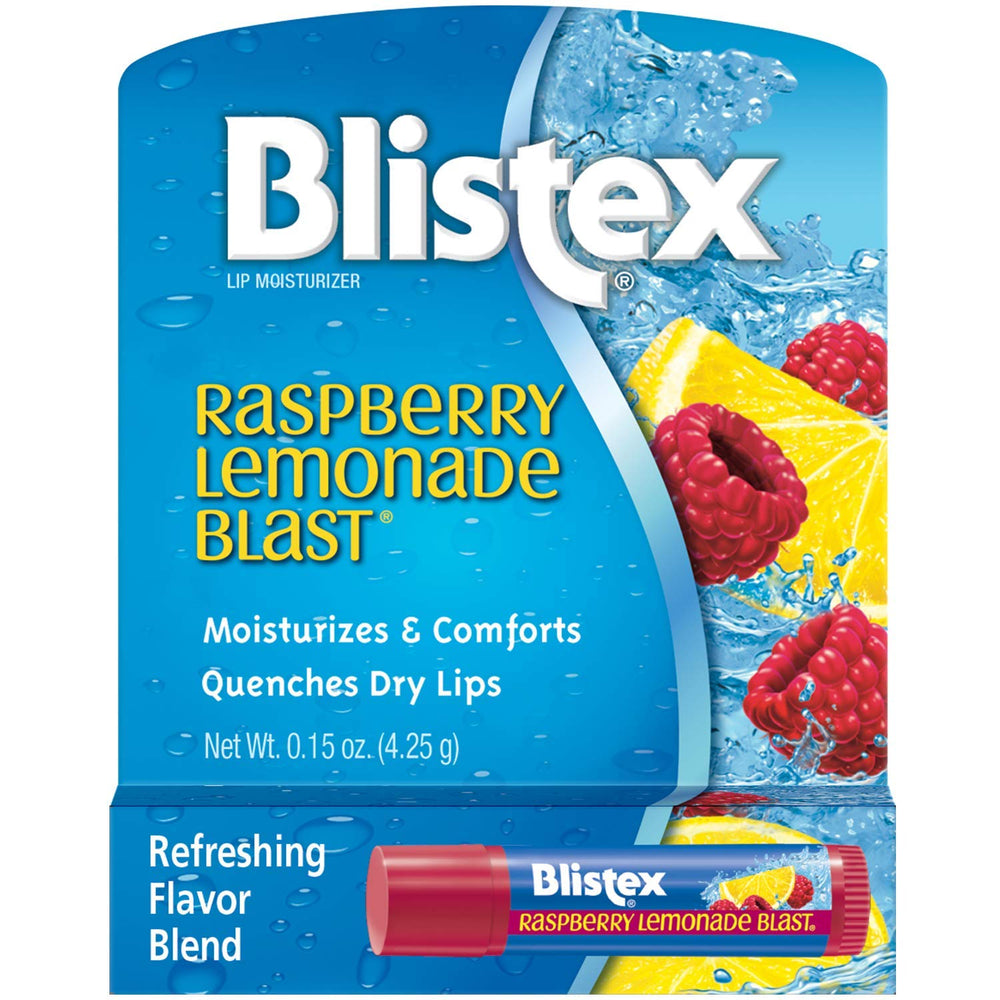 Blistex Raspberry Lemonade Blast lip balm tube for smooth, hydrated lips on the go.