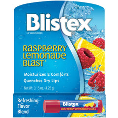 Blistex Raspberry Lemonade Blast lip balm tube for smooth, hydrated lips on the go.