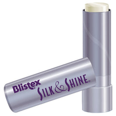 Blistex Silk & Shine lip balm packaging highlights a moisturized, healthy-looking shine.