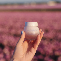 Close-up of hydrated, glowing skin after using Bloomeffects cleansing jelly.