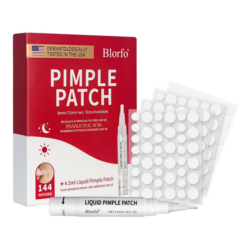 Blorfo pimple patches on skin offering daytime protection and oil absorption.