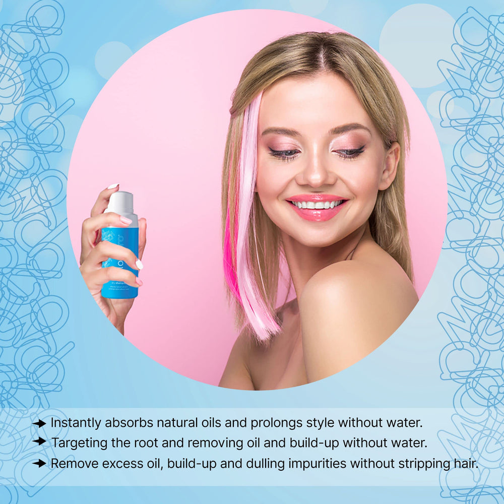 Applying blowPro Faux Dry Shampoo to hair for instant lift and refresh.