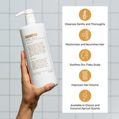 Blu Atlas shampoo lather close-up showing gentle coconut-derived cleansing.