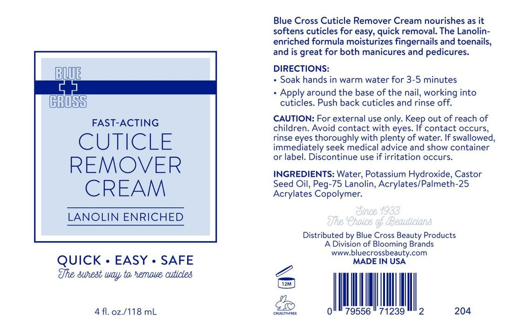 Blue Cross Cuticle Remover Cream Made in USA for professional-grade care